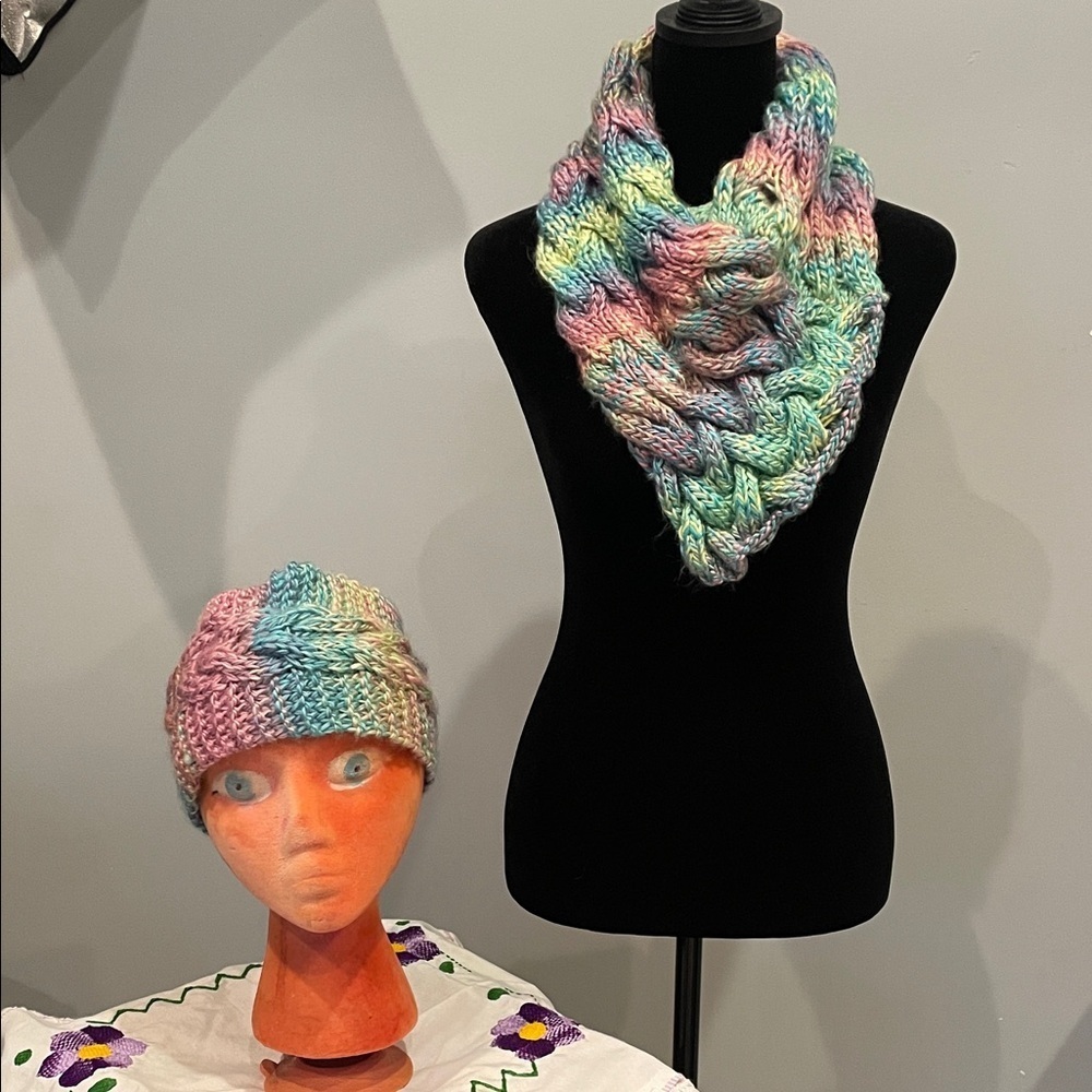 Multicolor Knit Scarf and Headband Set